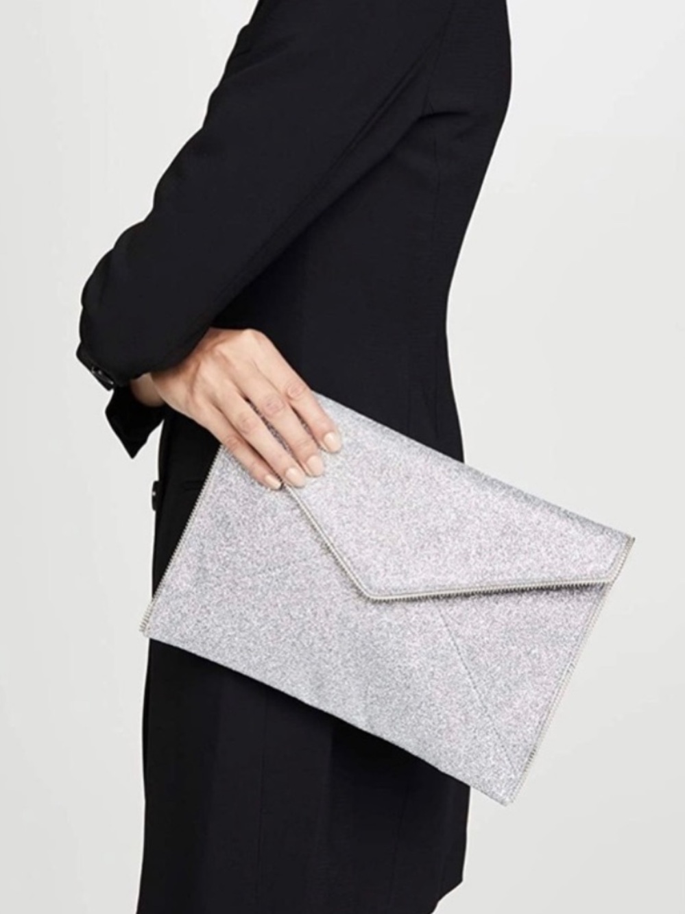 NWOT Rebecca Minkoff Silver Glitter Envelope Clutch Purse
